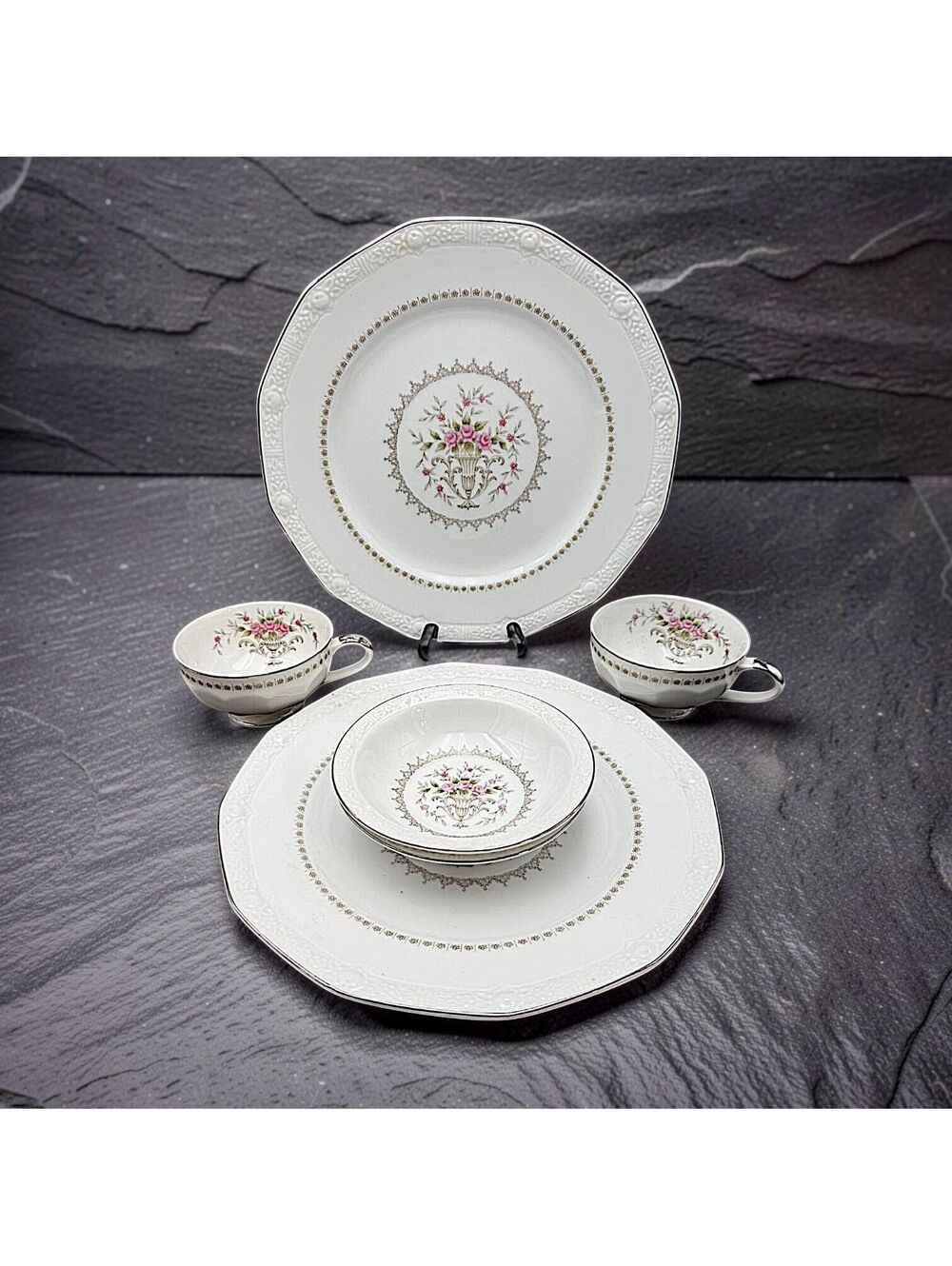 Vintage Harmony House Michelle 3653 Fine China 6 Pc Set Cups Plates Japan